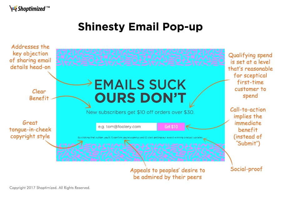 Shinesty.com's email entry po-up