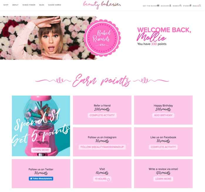 Shopify Loyalty Program - Beauty Bakerie Earn Points Page Example