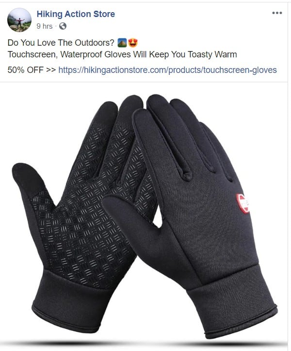 Touchscreen Gloves Facebook Ad - how to find winning products